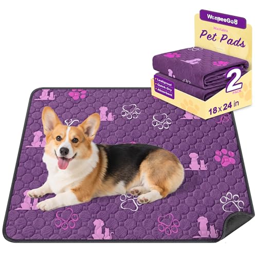 Image of WanpeeGoo Washable Pee Pads, Puppy Pee Pad for Dogs, 2 Pack Absorbent Reusable Training Dog Pads Pet Puppy Pads, Non-Slip Potty Pads for Whelping, Playpen, Crate, Bed, Purple 18 inchx24 inch