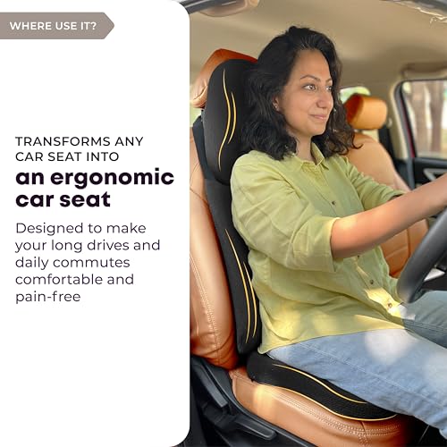 Image of betterhood PosturePro Premium Car Seat Cushions Combo (Black)| Lumbar Support, Neck Rest, Seat Cushion for Driving Seat | Memory Foam, Cotton Cover | Ergonomic Car Cushions Pillows