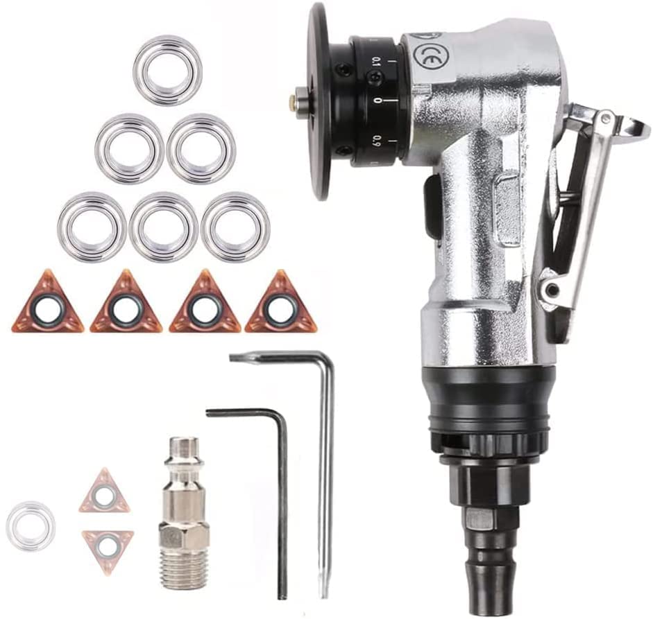 YKLP Mini Pneumatic Chamfering Machine Set, Portable Handheld 45 Degree Arc Air Beveling Machine with Replace Blades and Bearings for Metal Deburring,1/4 Inch Air Inlet