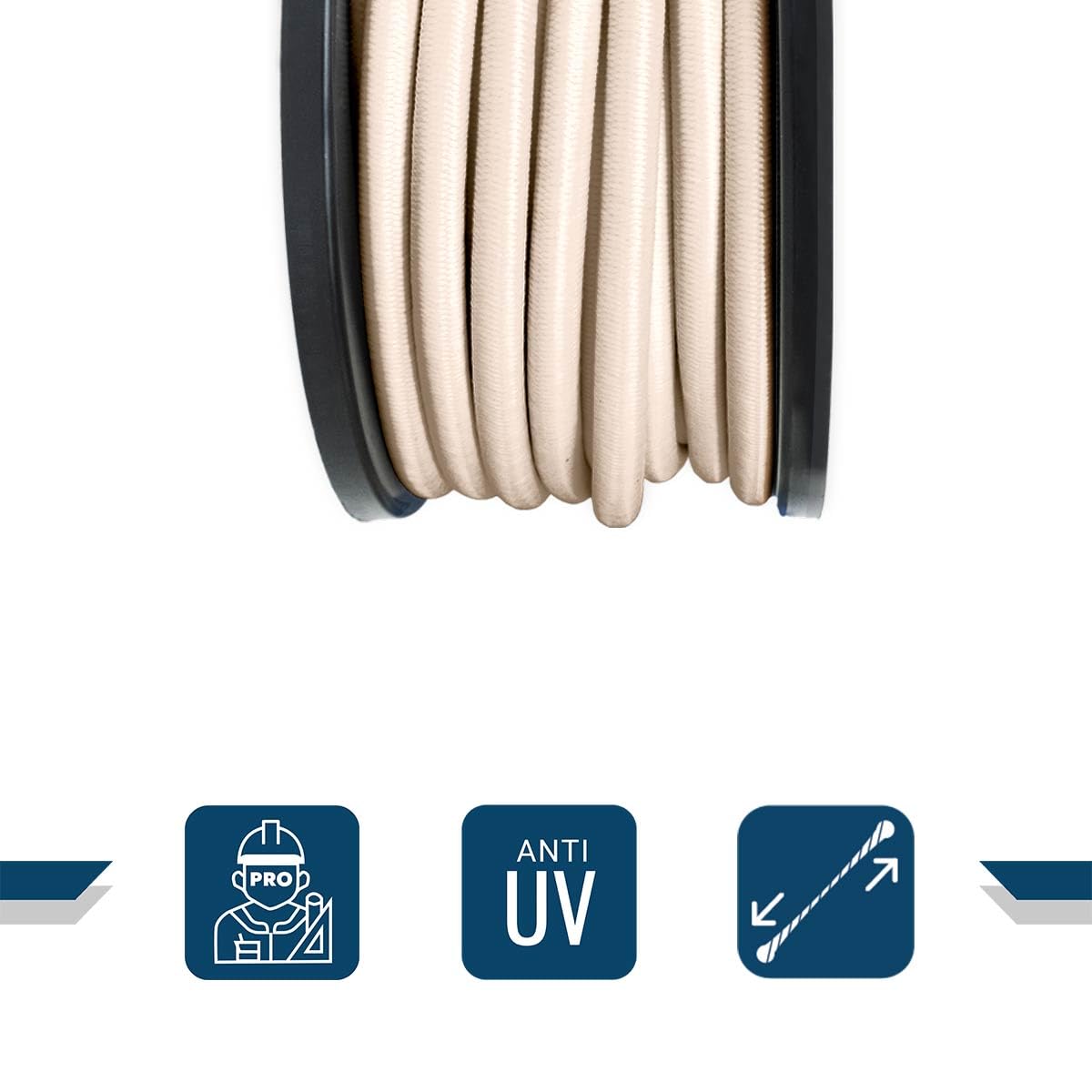 Cuerda elástica Marfil 25 Metros - Calidad Profesional TECPLAST 9SW - Cable elástico - Diámetro 9 mm