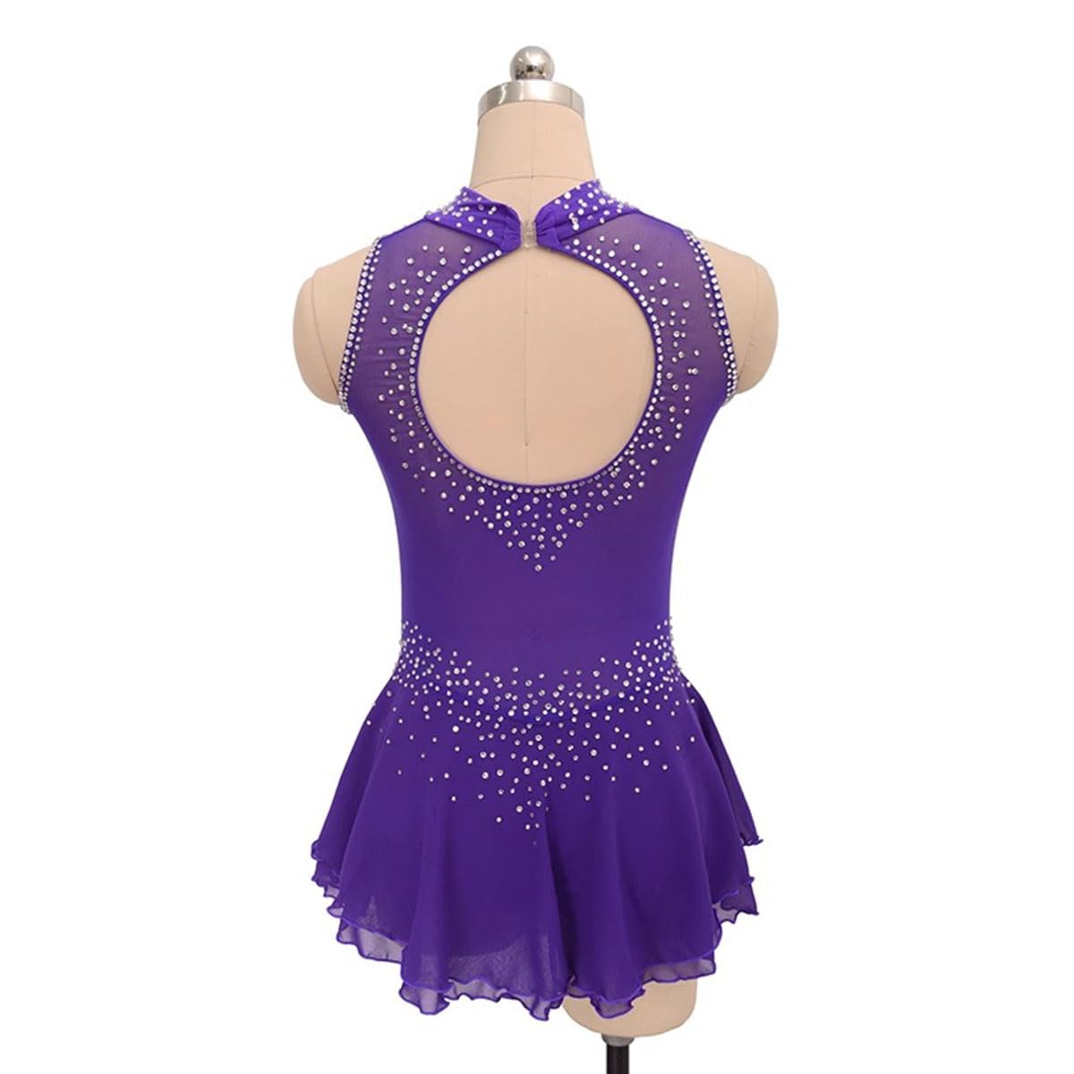 Vestido de Danza Patinaje Hielo para Mujer Maillot de Danza Maillot de Danza Moderna con Pedrerías Brillantes Leotardo de Baile sin Mangas Disfraz Bailarina