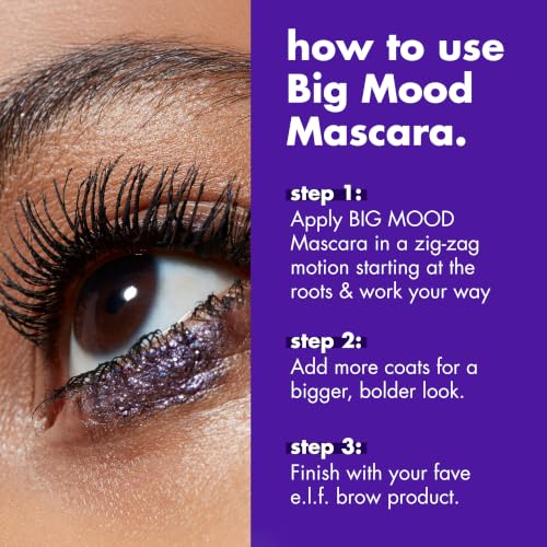e.l.f. Big Mood Mascara, Instantly Creates Long-Lasting, Bold & Lifted, Voluminous Lashes, Infused with Jojoba Wax, Deep Brown, 0.30 fl Oz - image 6