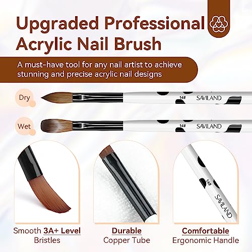 Saviland SA0399-CA 3Pcs Acrylic Nail Brush Set, Size 8/10/14 Kolinsky Acrylic Nail Brushes thumb #3