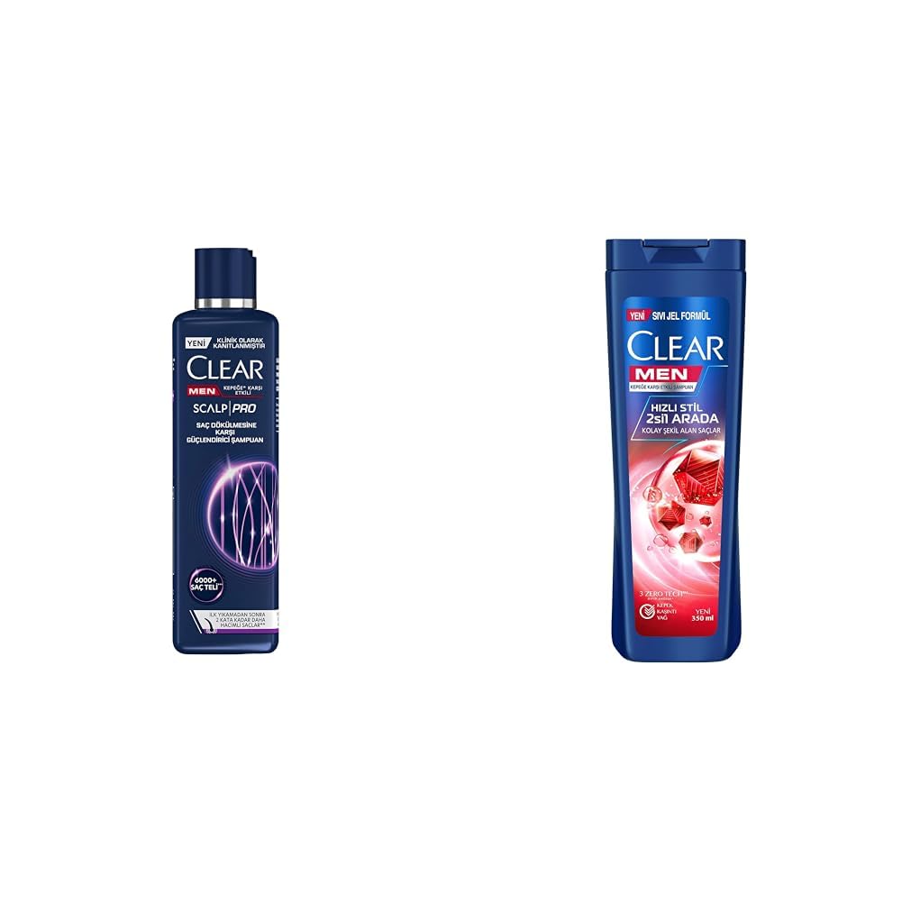 Clear Men Scalp Pro Saç Dökülmesine Karşı Güçlendirici Şampuan Kepeğe Karşı Etkili 300 ml(1) Clear Men Kepeğe Karşı Etkili Şampuan Hızlı Stil 2'si 1 Arada Kolay Şekil Alan Saçlar 350 ml Mavi(2)