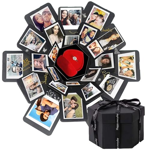 Caixa surpresa presente explosão DIY, Lepidi, caixa surpresa, álbum fotos, aniversário, preto, 14,3 cm x 14,3 cm x 14,3 cm x 14,3 cm x 14,3 cm