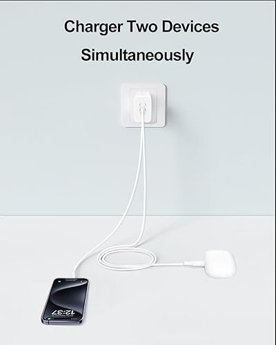 Miniatura 3 de Cargador para iPhone 15, paquete de 20 W, 2 puertos, compacto, plegable, rápido, USB C, con cable de carga USB C a C de 10 pies para iPhone 1515