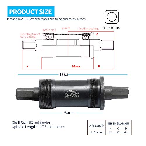 Zudksuy Square Taper Bottom Bracket 68Mm, Bicycle Square Taper Threaded Bottom Brackett Replacement For Bb-Un26 #TOP5