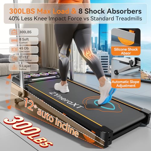 Image of Foldable Walking Pad Treadmill with 12% 12-Level Auto Incline, RGB LED Screen, Bluetooth Speaker, 300 lbs Capacity, Compact Design for Home, Hiking, Under Desk Use
