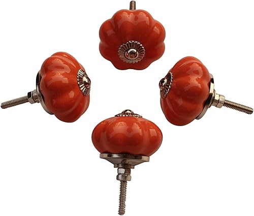 ABHANDICRAFTS - Juego de 4 pomos de cerámica, pintados a mano con forma de calabaza para armario, armario, cajón, manijas de puerta (AB-NOB-025)