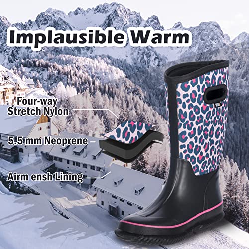 Image of WTW Womens Mid Calf Rain Boots - Waterproof Insulated Neoprene Rubber Boots Mud Outdoor Hunting Garden Boots