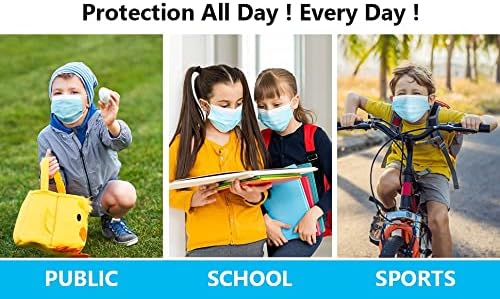 Miniatura 4 de MAGICARE Mascarillas desechables para niños, 3 capas, jóvenes de 4 a 12 años, máscara facial suave, cómoda y transpirable para niños, 1 caja, azul