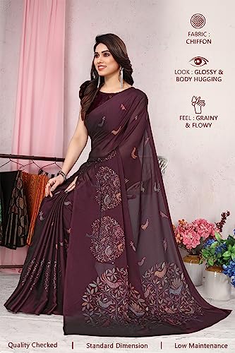 Image of MIRCHI FASHION Women Saree Chiffon Flower Print | Breathable Lightweight Sari for Office and Daily Use with Unstitched Blouse Piece (Available in 30 Styles)