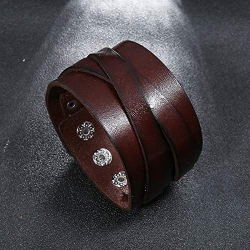 Pulsera ancha de cuero punk para hombre ajustable miniatura 4