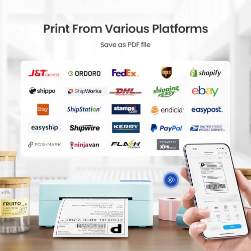 Image of Bluetooth Thermal Shipping Label Printer, 4x6 Portable Direct Thermal Printer, Compatible with iPhone, Android, Windows and Mac, Widely Used for USPS UPS Amazon Shopify Etsy, Blue