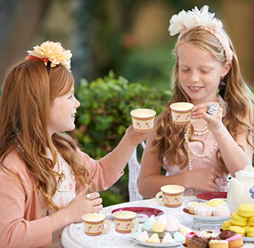 48 Count Floral Tea Party Treat Cups With Handle 10 Oz. Disposable Paper Snack Cup Dessert Ice Cream Teacup Bowls Pink Flowers Design For Frozen Treats Cupcakes Party Favor Supplies Decorations #TOP3