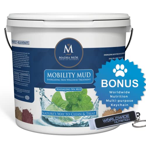 Worldwide Nutrition Madra Mor Mobility Dog Essentials Mud Bath | Dog Bath Spa Treatment for Dog Arthritis Pain Relief | Anti Itch for Dogs Wash for Dog Grooming | 7.5lb Pail w Multi Purpose Key Chain