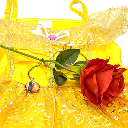 Belle Dress [Beauty and the Beast] + Rose + Pendant Necklace - Great for a 2018 Halloween Costume [Size 10]