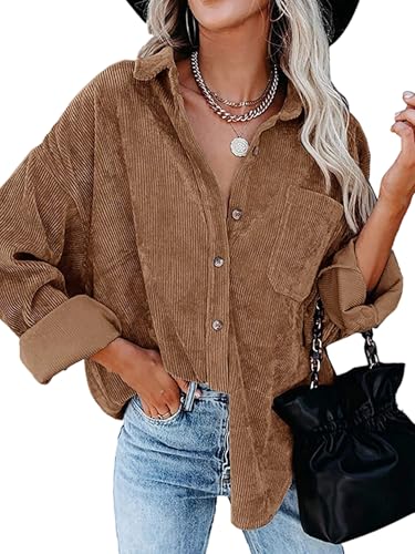 Chemise velours côtelé femme oversize camel XXL style boyfriend