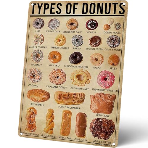 Homely Accents Donut Knowledge Poster, Vintage Types Of Donuts Metal Tin Signs for Home Kitchen Bakery Decor Gift for Donut Lovers Bakers 8x12 Inches