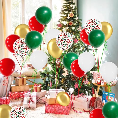 60pcs Christmas Balloons,12Inch Red Green White Gold Confetti Latex Balloons for Christmas New Year Carnival Festival Party Decorations - Image 3