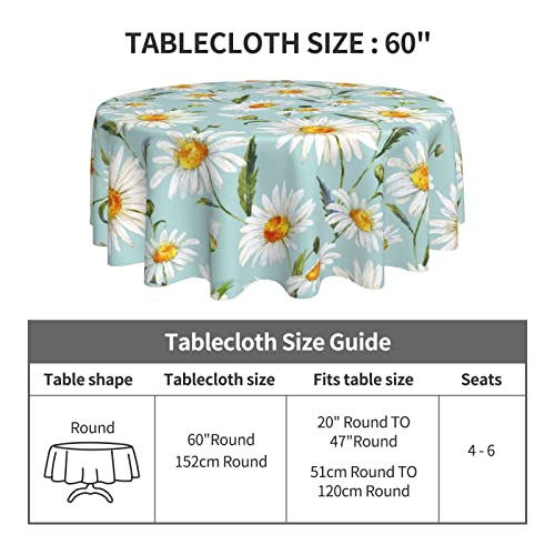 Gianlaima Spring Summer Blue Daisy Floral Round Tablecloth Waterproof Wipeable Tablecloth Cover Home Restaurant Kitchen Picnic Party Decoration 60 Inch Circular Tablecloth For 20-47 Inch #TOP3