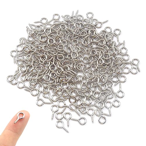 Image of 300 Pcs Small Eye Screws 6 x 12mm Mini Screw Eye Pin Peg Self Tapping Screws Hooks Ring for Arts Crafts Projects (YJY0)