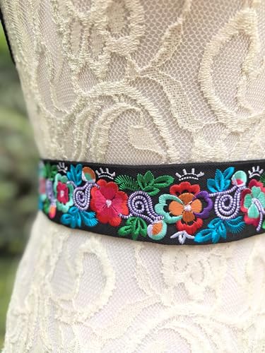 FANFAN Mexican Embroidered Belt for Women Traditional Adjustable Belt Boho Tassel Belt for Wedding Party Dress E44