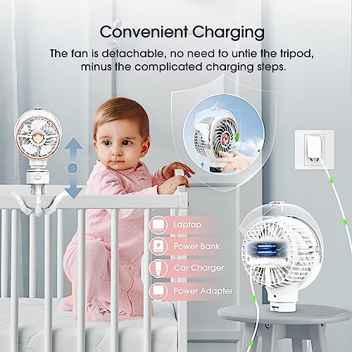 Ausic Misting Fan Stroller Fan, 100ml Outdoor Misting Fan Portable Fan for Stroller, Clip on Fan for Baby Detachable tripod, Handheld Fan, Desk Fan for Crib, Treadmill, Car Seat, Camping, Work - Thumbnail 3