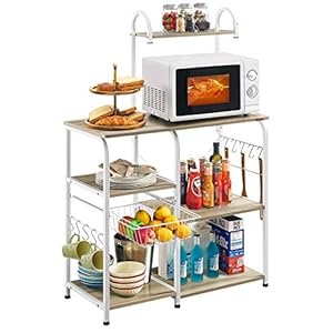 Mr IRONSTONE Kitchen Baker’s Rack Utility Storage Shelf 35.5″ Microwave Stand 3-Tier+4-Tier Shelf for Spice Rack Organizer Workstation (Light Beige)
