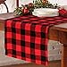 AerWo Buffalo Plaid Christmas Table Runner 14 x 72 Inch，Double Sided Red Black Buffalo Check and Burlap Table Runner for Christmas Winter Holiday Decorations