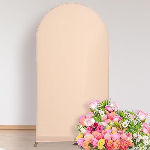 Miniatura 5 de AfooBezos Cubierta de fondo de arco de elastano, cubierta de soporte de marco de fondo redondo, champán, 3.94 x 7.2 pies, perfecta para bailes de