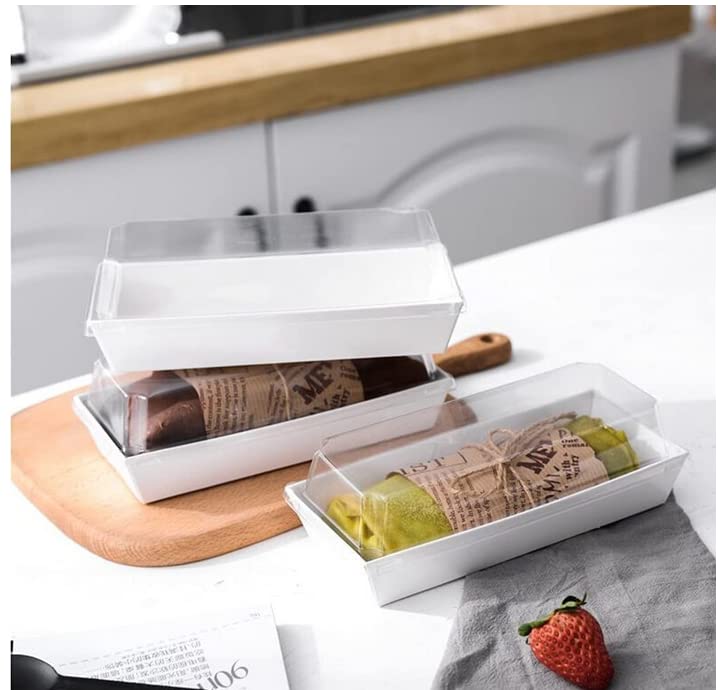50 Sets Roll Cake Box Sets,Swiss Roll Plastic Container, Sushi Fruits Display Food Storage Holder,Sandwich Craft Paper Box With Clear Lids,Paperboard Pastry Desser Muffin Container Bakery Box