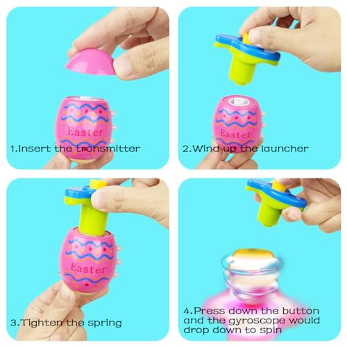 image for Pinkiwine 4 Pack Easter Eggs Light Up Spinning Tops with Flashing LED 