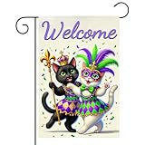 BlissYard Mardi Gras Garden Flag 12x18 Inch Double Sided Cat Harlequin Costume Garden Flags Feather Design Decorative Flag for Mardi Gras Yard Outside Outdoor Holiday Decor
