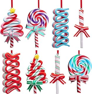 8pcs Christmas Lollipop Ornaments, Christmas Tree Candy Cane Ornament, Valentine's Day Lollipop Hanging Decorations, Decorative Candies Polymer Clay Ornament for Valentine Home Party Holiday