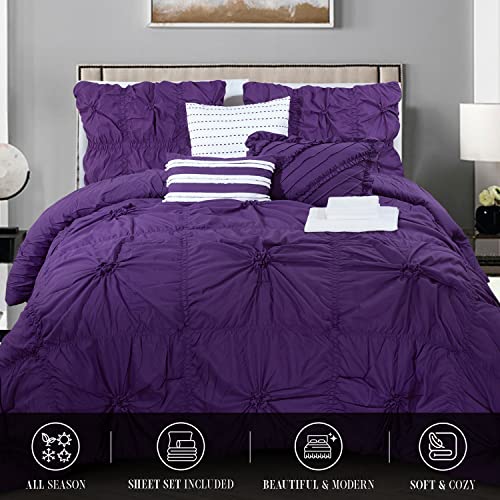Elegant Comfort Amy 12-Piece Oversized Comforter, Bed-In-A-Bag Including 6-Piece Sheet Set Featuring Smart Pockets And Matching Decorative Pillows, Amy 12Pc Oversized Comforter, Cali King, Purple #TOP7