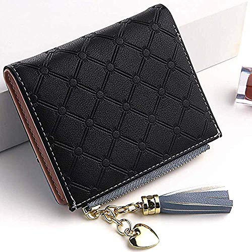Womens Small Wallet Mini Purse Bifold Slim Card Case Holder Zipper Coin Pocket Girls Cute Tassels & Love Wallets - Thumbnail 4