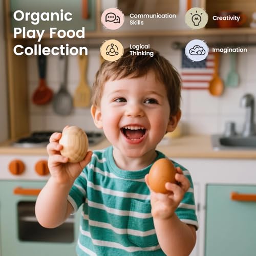 Image of Tiny Land New Modern Wooden Play Kitchen & Egg Toy Set
