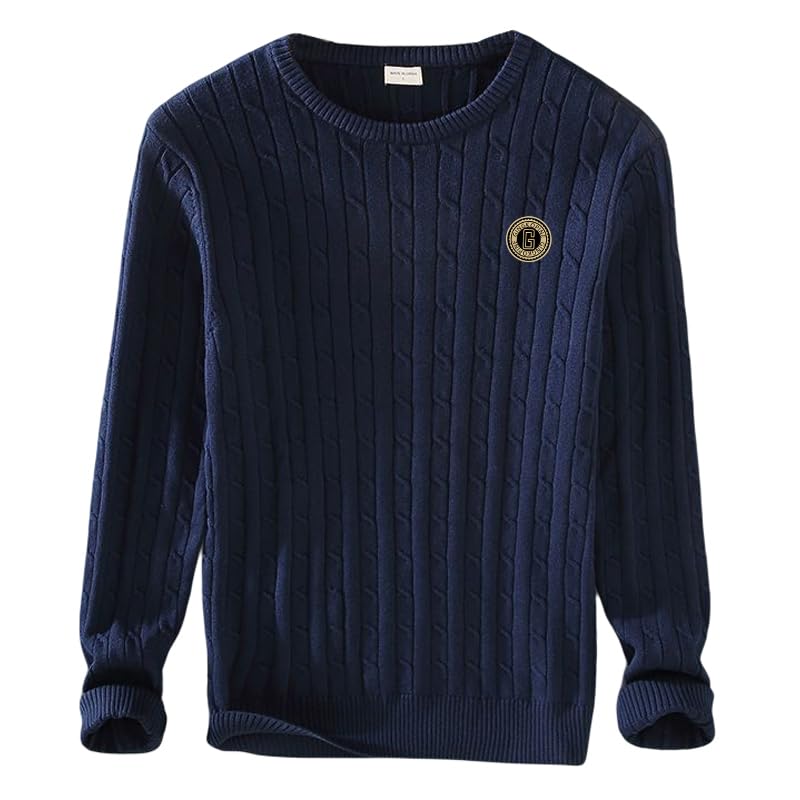 100% Cotton Quality Asian Size Fashion O-Neck Men Cable Sweater