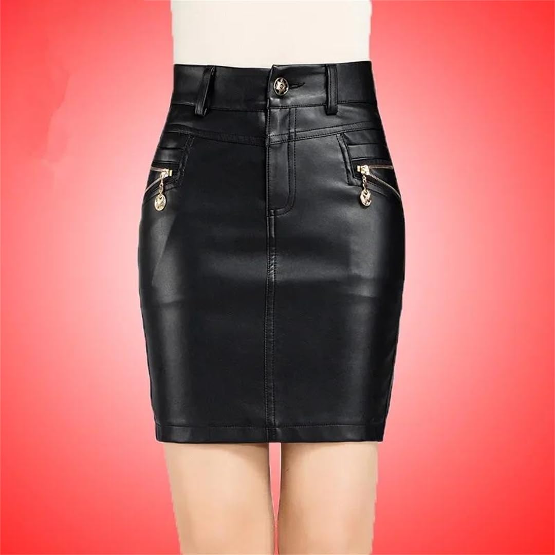 Kelsiop Minigonna da donna in pelle PU a vita alta con cerniera e tasche autunno inverno abbigliamento casual