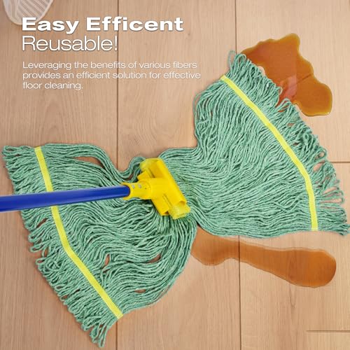 Image of Matthew Cleaning Heavy Duty Mop Head Replacement, 5 Inch Wide Headband, Color Coded Looped End Cotton String Wet Mops for Floor Cleaning, Medium Size 18 oz, 12 Pack