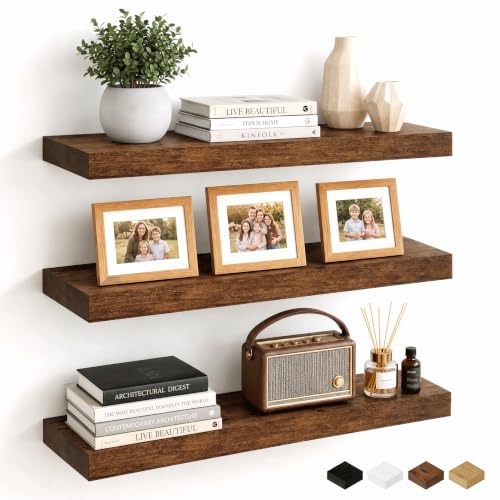 24 Inch Floating Shelves Brown, 8" Deep Wall Shelf, Wall Mounted Wood Shelf