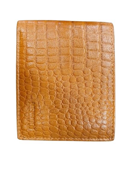 Leather Bifold Wallet, Crocodile Pattern, Tan Brown, Compact Size-image-14