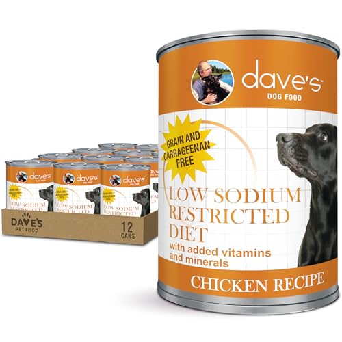 Daves Pet Food Restricted Sodium Diet for Dogs Chicken Pate Recipe 13.2 oz Canned Dog Food Case of 12