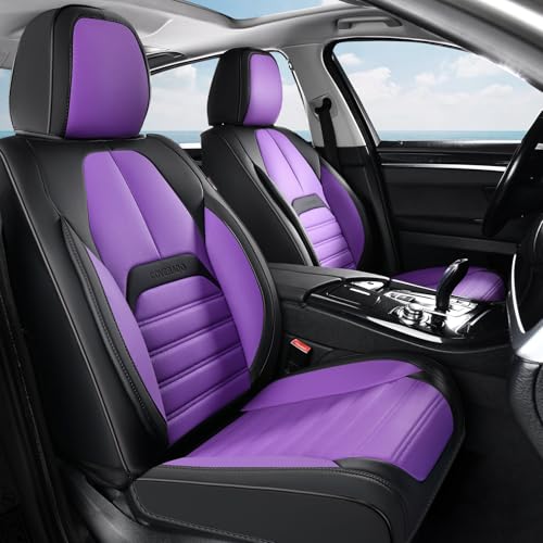 Image of Coverado Car Seat Covers Full Set, Seat Covers for Cars, Automotive Seat Covers, Waterproof Nappa Leather Front Seats and Back Car Seat Protector, Universal Fit for Most Cars SUV Trucks,Black&Purpe