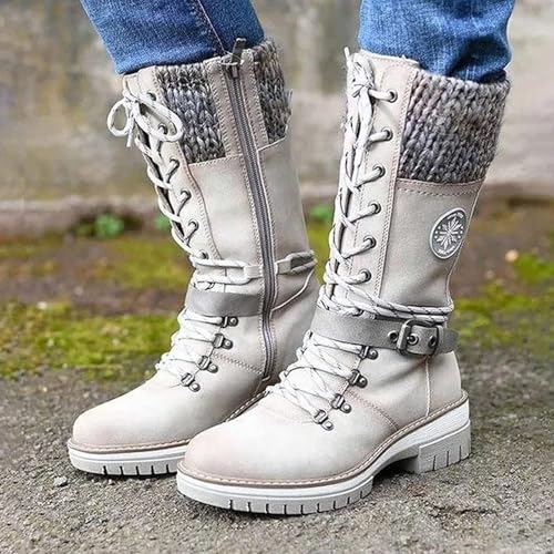 Women's Mid Calf Dress Boots Faux Fur Warm Thermal Waterproof Platform Boots Adjustable Lace Up Size Zipper Tall Boot Biker Motorcycle Riding Boot for Women2