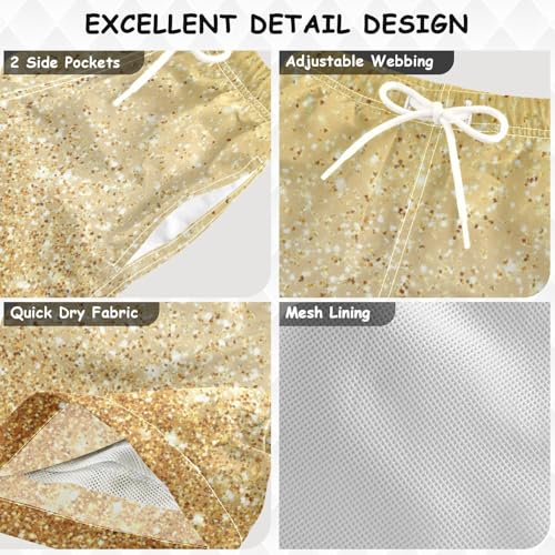 Pigsaly Boys Swim Trunks Gradient Flashing Butter Yellow Cream Gold Glitter Boys Board Shorts Swimsuit Swimwear S3