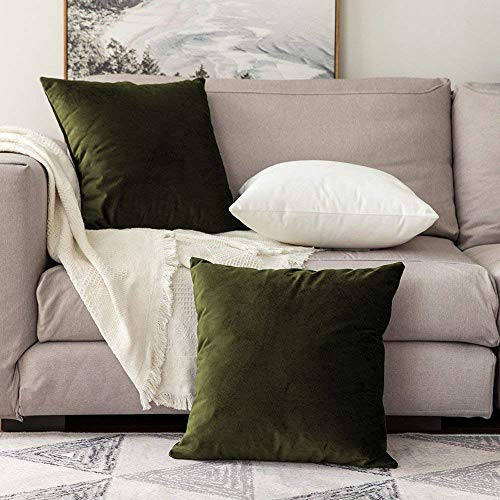 Image of Khooti Velvet 200 TC Cushion Cover Pack Of 1-10 inchX10 inch /25X25 Cm-Mehandi-Soft Pillow Covers Cushion Case For Sofa Bedroom Living room Chair Car
