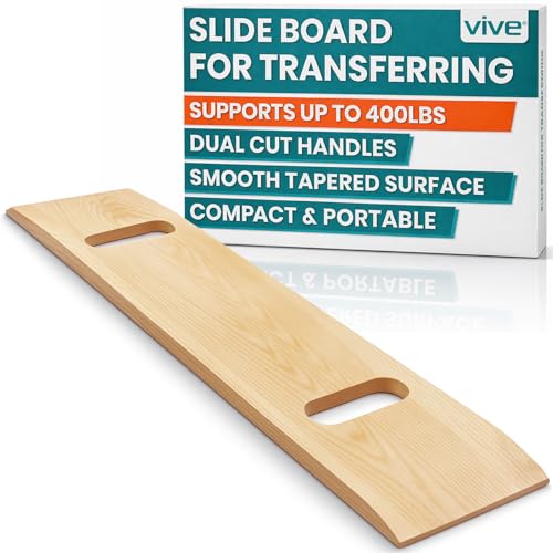 Vive Transfer Board - Patient Slide Assist Device for Transferring Patient from Wheelchair to Bed, Bathtub, Toilet, Car - Bariatric Heavy Duty Wooden Sliding Transport Platform (30" x 7.5")