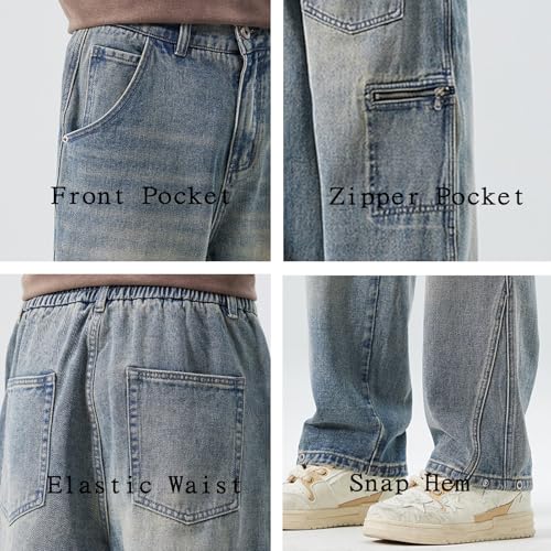 Baggy Jeans Men Elastic Waist Loose Fit Vintage 90s Denim Pants Y2k Hip Hop Straight Leg Skater Jeans Streetwear3